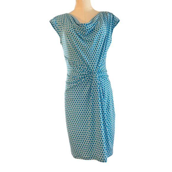 Michael Michael Kors Polka Dot Cowl Neck Side Knot Sheath Dress Blue White S - Picture 1 of 14